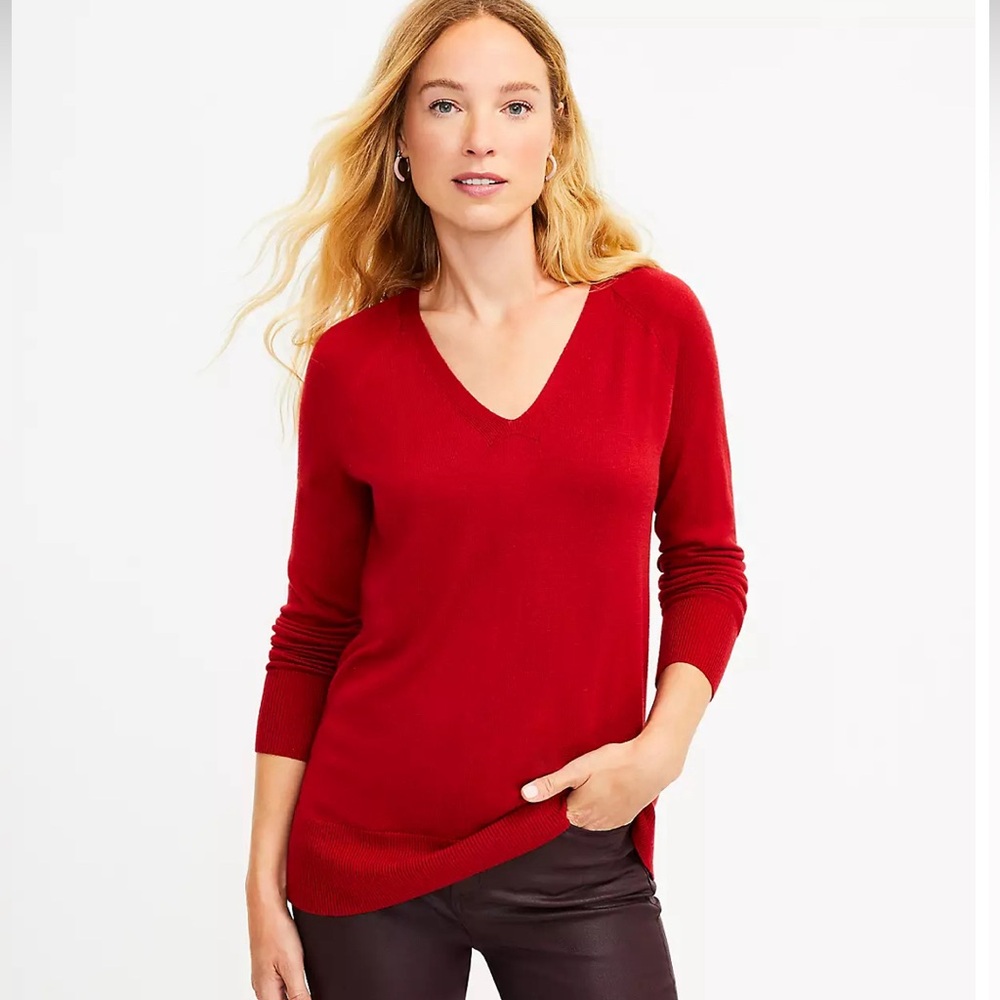 LOFT Rich Red V-Neck Sweater